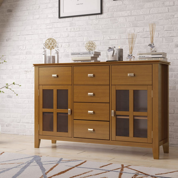 English Elm Artisan Solid Wood Sideboard Buffet - Honey Brown Elegance With Ample Storage & Timeless Design B136P158389