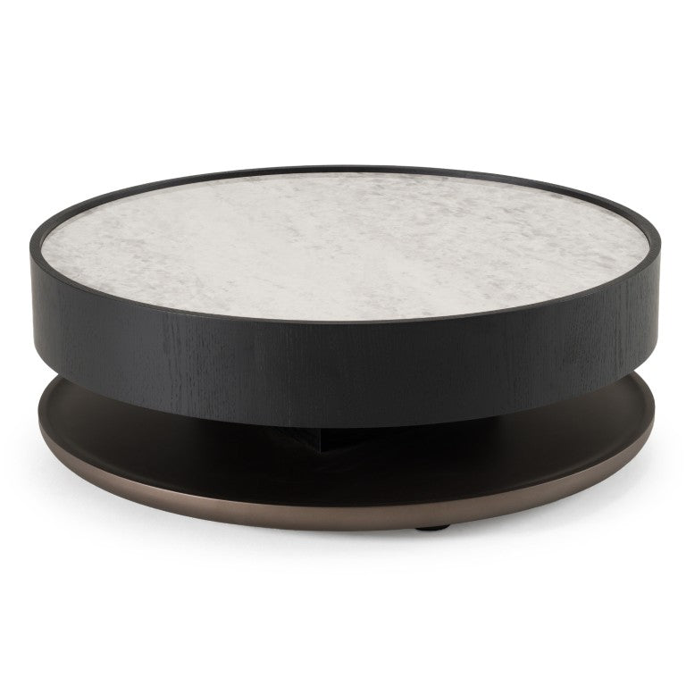 VIG Furniture Miranda Round Ceramic Coffee Table With Black Oak Veneer, Low-Profile Modern Design, Durable Scratch-Resistant Top VGHBN459E