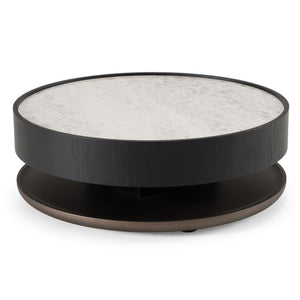 VIG Furniture Miranda Round Ceramic Coffee Table With Black Oak Veneer, Low-Profile Modern Design, Durable Scratch-Resistant Top VGHBN459E