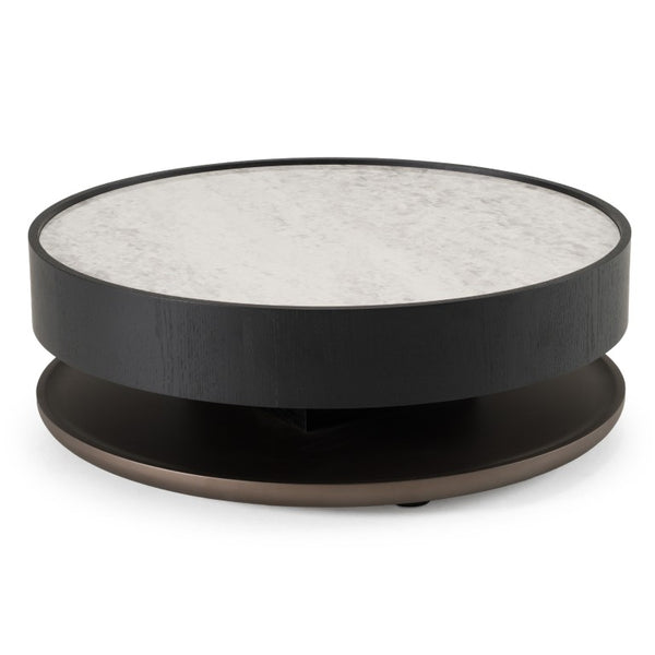 VIG Furniture Miranda Round Ceramic Coffee Table With Black Oak Veneer, Low-Profile Modern Design, Durable Scratch-Resistant Top VGHBN459E