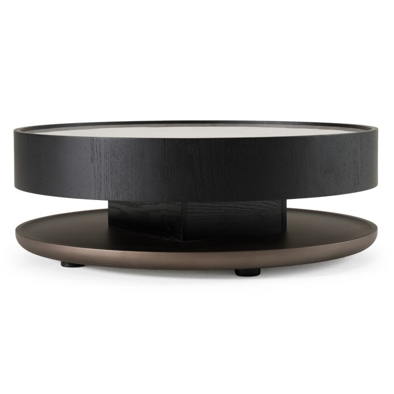 VIG Furniture Miranda Round Ceramic Coffee Table With Black Oak Veneer, Low-Profile Modern Design, Durable Scratch-Resistant Top VGHBN459E