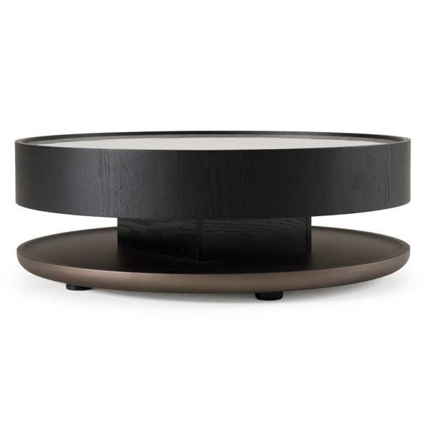 VIG Furniture Miranda Round Ceramic Coffee Table With Black Oak Veneer, Low-Profile Modern Design, Durable Scratch-Resistant Top VGHBN459E