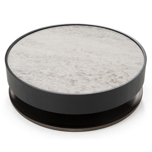 VIG Furniture Miranda Round Ceramic Coffee Table With Black Oak Veneer, Low-Profile Modern Design, Durable Scratch-Resistant Top VGHBN459E