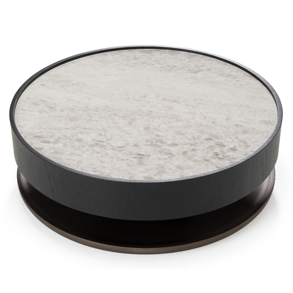 VIG Furniture Miranda Round Ceramic Coffee Table With Black Oak Veneer, Low-Profile Modern Design, Durable Scratch-Resistant Top VGHBN459E