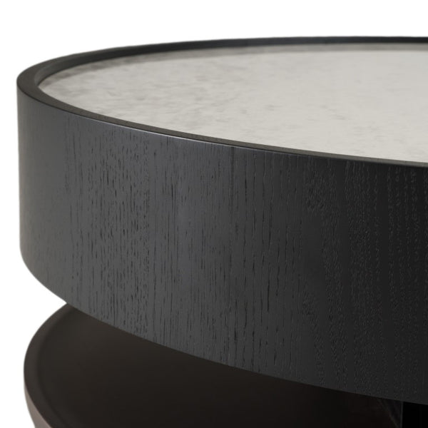 VIG Furniture Miranda Round Ceramic Coffee Table With Black Oak Veneer, Low-Profile Modern Design, Durable Scratch-Resistant Top VGHBN459E