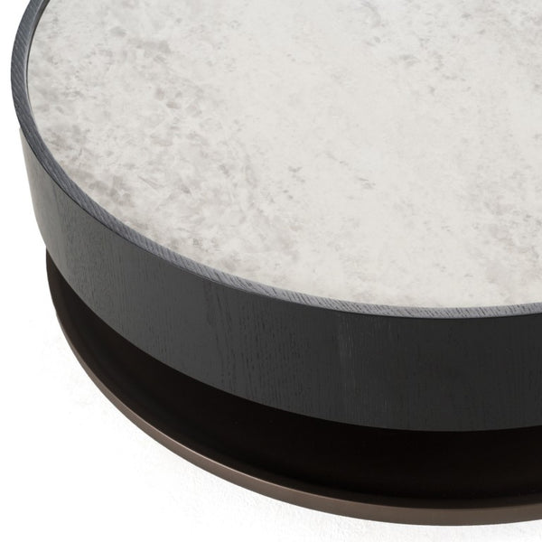 VIG Furniture Miranda Round Ceramic Coffee Table With Black Oak Veneer, Low-Profile Modern Design, Durable Scratch-Resistant Top VGHBN459E