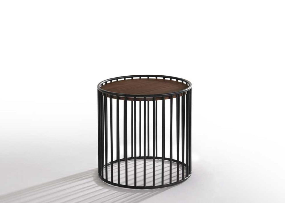 VIG Furniture Bronson Walnut Round Tea Table With Black Rod Base — Compact 19" Accent Table, No Assembly Needed VGMAMIT-5224-TEA
