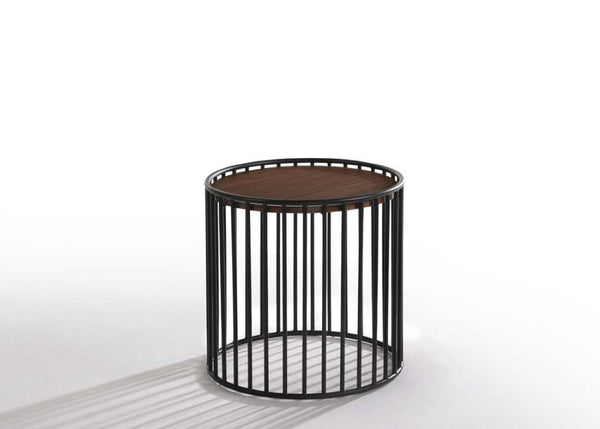 VIG Furniture Bronson Walnut Round Tea Table With Black Rod Base — Compact 19" Accent Table, No Assembly Needed VGMAMIT-5224-TEA