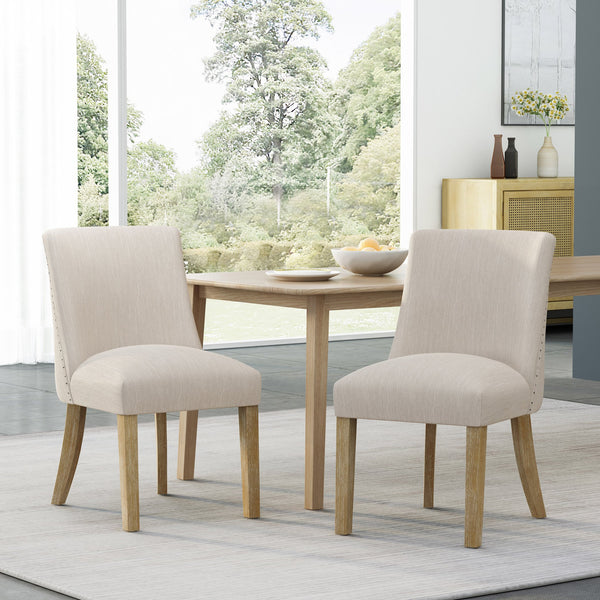 English Elm Fabric Dining Chairs with Nailhead Trim Plush Seat Rubberwood Legs Set of 2 72610.00