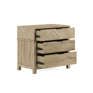 A.R.T. Furniture Garrison Nightstand With Herringbone Top, Usb Chargers & 3 Drawers - Modern Storage Solution In Oak Brown Parawood Solids With Ash Embossing,White Oak Veneers,Metal 322140-1302