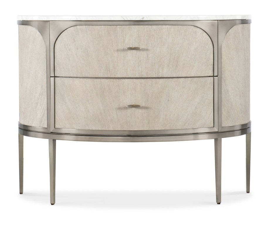 Hooker Furniture Modern Sculptural Two-Drawer Nightstand With Marble Top, Pewter Accents, Oak Veneer Texture And Soft-Close Drawers Light Brown 6850-90215-80