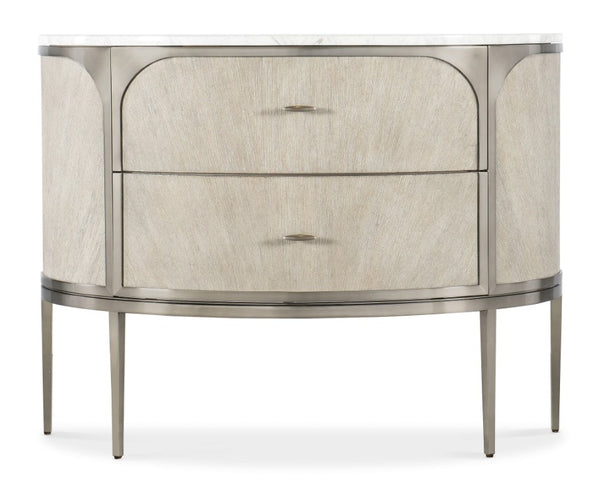Hooker Furniture Modern Sculptural Two-Drawer Nightstand With Marble Top, Pewter Accents, Oak Veneer Texture And Soft-Close Drawers Light Brown 6850-90215-80
