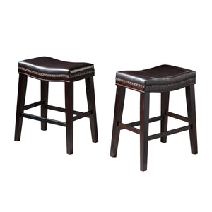 English Elm Christopher Knight Home® - 26" Contemporary Saddle Counter Stool Set Of 2 - Dark Brown Upholstered With Nailhead Trim Design 62474.00PU