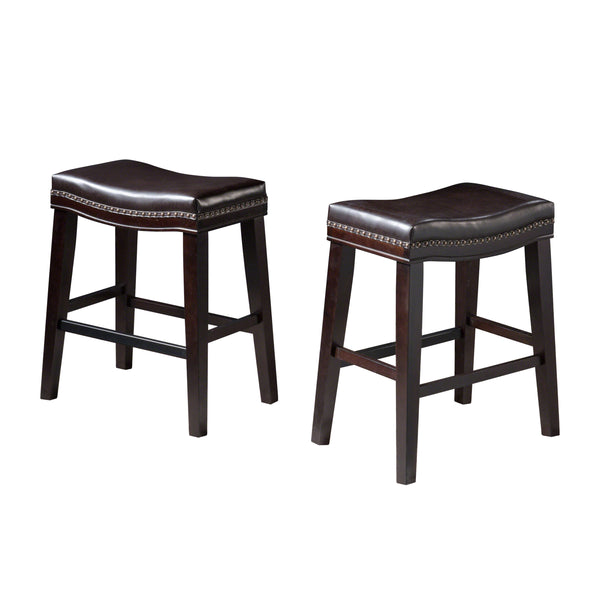 English Elm Christopher Knight Home® - 26" Contemporary Saddle Counter Stool Set Of 2 - Dark Brown Upholstered With Nailhead Trim Design 62474.00PU