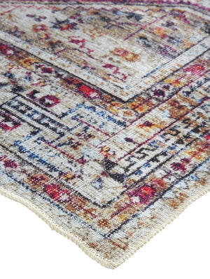 Feizy Rugs Percy Transitional Medallion Area Rug - Durable, Machine Washable, Stylishly Distressed Design For Any Space Ivory,Red,Pink Polyester,Cotton,Viscose Prc39amfmlt000f71