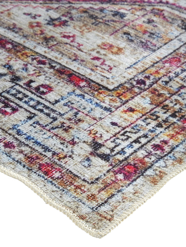 Feizy Rugs Percy Transitional Medallion Area Rug - Durable, Machine Washable, Stylishly Distressed Design For Any Space Ivory,Red,Pink Polyester,Cotton,Viscose Prc39amfmlt000f71