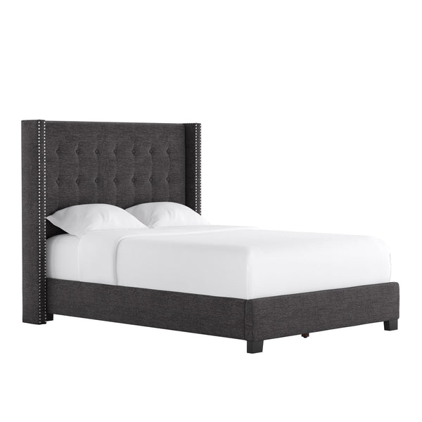 Homelegance By Top-Line Harlyn Linen Wingback Headboard Dark Grey Linen