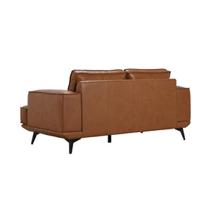 Porter Designs Porter Pirelli Midcentury Modern Loveseat In Cognac Tan Full-grain Leather With Honey Finish Legs Brown Leather 02-204-02-0330