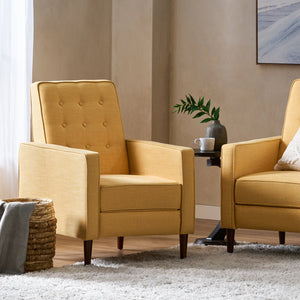 English Elm Christopher Knight Home® - Fabric Recliner Chair Mid-Century Modern Pushback Single Sofa with Tufted Cushion, Birch Legs, Cozy Comfort Yellow 60741.00MYLW