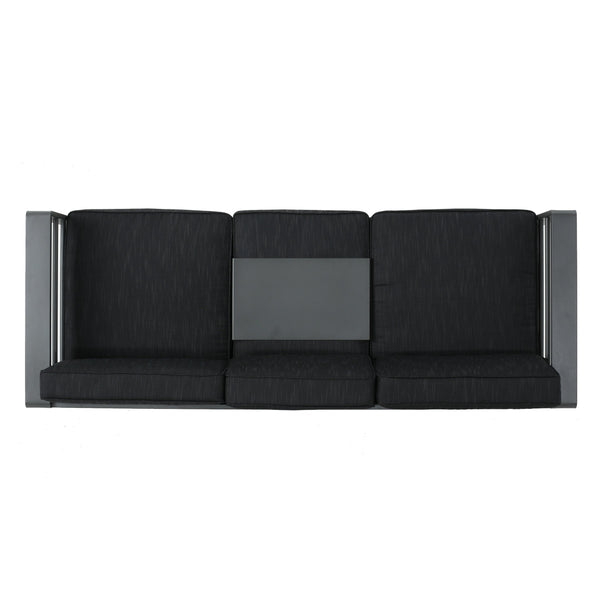 English Elm Christopher Knight Home® - CAPE modern 3-seater outdoor sofa with aluminum frame, convertible tray table, water-resistant cushions DARK GREY 58981.00CUSGRY