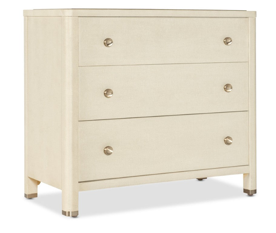 Hooker Furniture Archives Raffia Three-Drawer Chest — Coastal Flax Finish, Woven Cane Accents, Oak-Veneer Drawers For Durable Storage 6123-90110-05