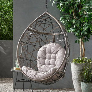 English Elm Marlin Wicker Hanging Egg Chair Teardrop Cocoon Seat for Patio or Sunroom 54672.00BSKGRY-62075.00HNGBLK