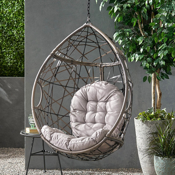 English Elm Marlin Wicker Hanging Egg Chair Teardrop Cocoon Seat for Patio or Sunroom 54672.00BSKGRY-62075.00HNGBLK