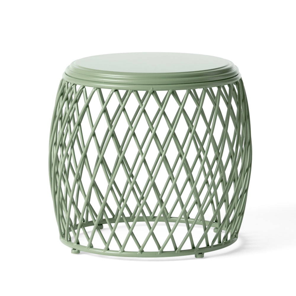 English Elm Alamera Lattice Iron Side Table Powder Coated Matte Finish for Indoor Outdoor Use 60745.00GRN