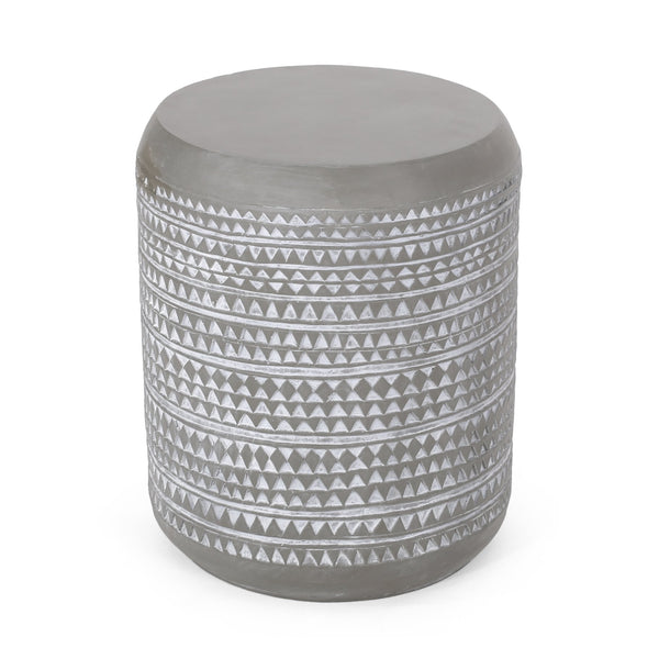English Elm Outdoor Lightweight Concrete Side Table Artisan Textured Cylinder for Patio or Balcony 73442.00