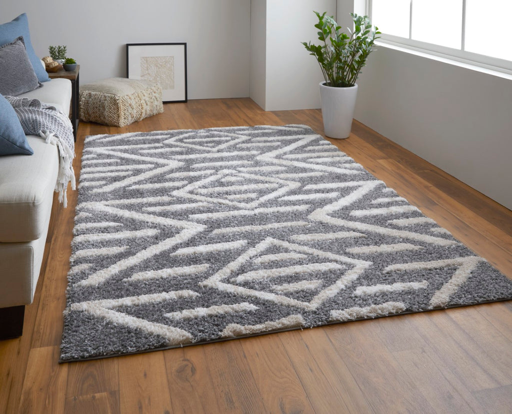 Feizy Rugs Mynka Polyester Machine Made Bohemian & Eclectic Rug Gray/Ivory 5' x 8'