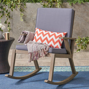 English Elm Champlain Outdoor Acacia Wood Rocking Chair with Cross-back Design and Cushions 62685.00GRY