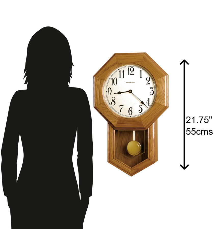 Hekman Furniture 625242 Elliott Wall Clock - Geometric Chiming Timepiece With Pendulum, Golden Oak Finish & Retro Charm Golden Oak Elliott Wall Clock 625242