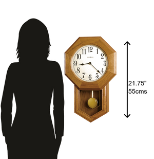 Hekman Furniture 625242 Elliott Wall Clock - Geometric Chiming Timepiece With Pendulum, Golden Oak Finish & Retro Charm Golden Oak Elliott Wall Clock 625242