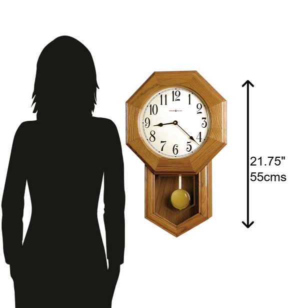 Hekman Furniture 625242 Elliott Wall Clock - Geometric Chiming Timepiece With Pendulum, Golden Oak Finish & Retro Charm Golden Oak Elliott Wall Clock 625242