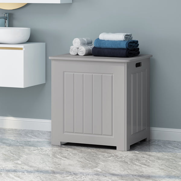 English Elm Christopher Knight Home® - BATHROOM Modern Light Grey Faux Wood Laundry Hamper with Flip-Top Lid, Vertical Slats, 20"W x 20.25"H 66608.00LGRY