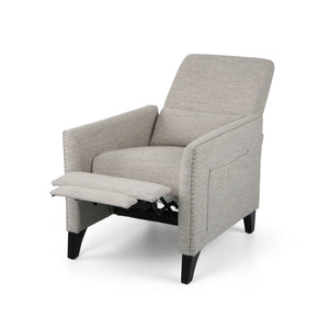 English Elm Pushback Recliner Accent Chair Solid Birch Frame Rivet Detail Mid-century Living Room Seat Light Grey 65532.00LGRY