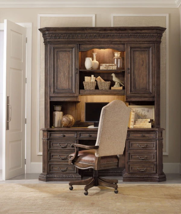 Hooker Furniture Rhapsody Tilt Swivel Chair With Top-Grain Leather Seat, Aurora Ecru Back, Rustic Walnut Finish, Casters 5070-30220