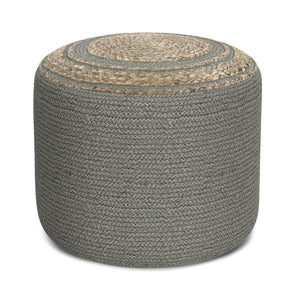 English Elm Serena Hand‑Braided Round Pouf Ottoman in Natural Jute — Durable Supportive Accent Seat for Living Areas Gray B136P159318
