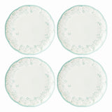 Butterfly Meadow Cottage Sage Floral Porcelain Dinner Plates, Set of 4, Scalloped Edges