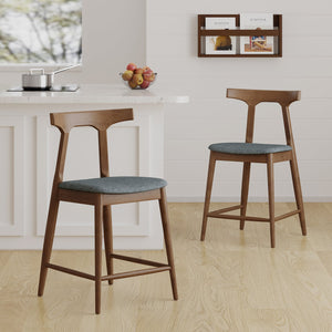 English Elm Counter Stools Set of Two Mid-century Rubberwood Frame Upholstered Kitchen Island Seating 72661.00