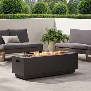 English Elm 40" Outdoor Propane Fire Pit 50000 Btu Powder Coated Iron Rectangular Patio Warmer 62836.00BRN-50K