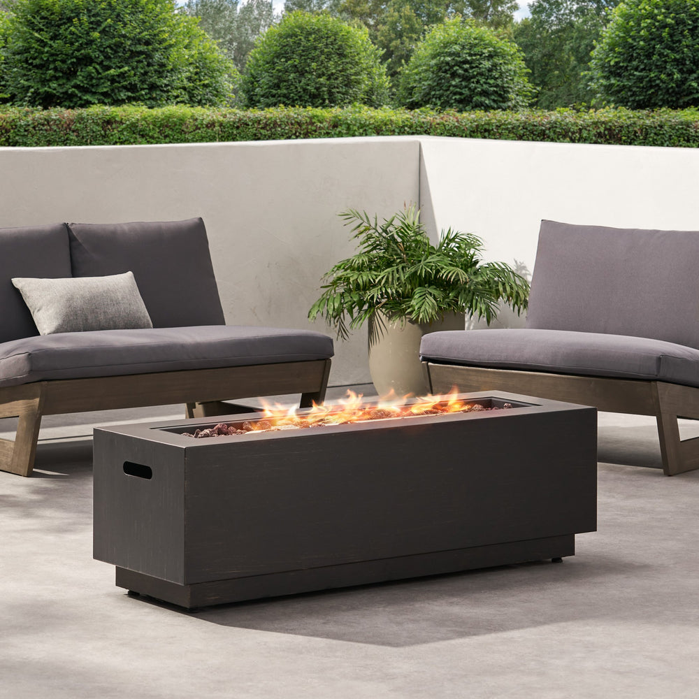 English Elm 40" Outdoor Propane Fire Pit 50000 Btu Powder Coated Iron Rectangular Patio Warmer 62836.00BRN-50K_67760.00BRN