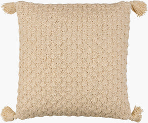 Surya Makrome Accent Pillow - 18"L X 18"W Cotton-wool Blend For Cozy Cottage-style Decor & Easy Care Beige Wool,Cotton Mko005-2020d