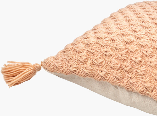 Surya Makrome Accent Pillow - 18"L X 18"W Cotton-wool Blend For Cozy Cottage-style Decor & Easy Care Peach Wool,Cotton Mko008-1818p