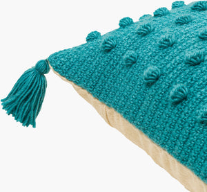 Surya Makrome Accent Pillow - 18"L X 18"W Cotton-wool Blend For Cozy Cottage-style Decor & Easy Care Aqua Wool,Cotton Mko010-2222