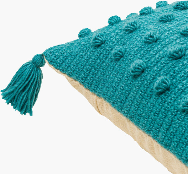 Surya Makrome Accent Pillow - 18"L X 18"W Cotton-wool Blend For Cozy Cottage-style Decor & Easy Care Aqua Wool,Cotton Mko010-2222