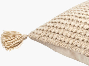 Surya Makrome Accent Pillow - 18"L X 18"W Cotton-wool Blend For Cozy Cottage-style Decor & Easy Care Beige Wool,Cotton Mko015-1818