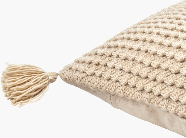 Surya Makrome Accent Pillow - 18"L X 18"W Cotton-wool Blend For Cozy Cottage-style Decor & Easy Care Beige Wool,Cotton Mko015-1818