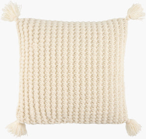 Surya Makrome Accent Pillow - 18"L X 18"W Cotton-wool Blend For Cozy Cottage-style Decor & Easy Care Ivory Wool,Cotton Mko018-1818d