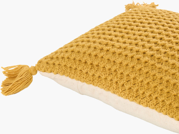 Surya Makrome Accent Pillow - 18"L X 18"W Cotton-wool Blend For Cozy Cottage-style Decor & Easy Care Saffron Wool,Cotton Mko020-2020